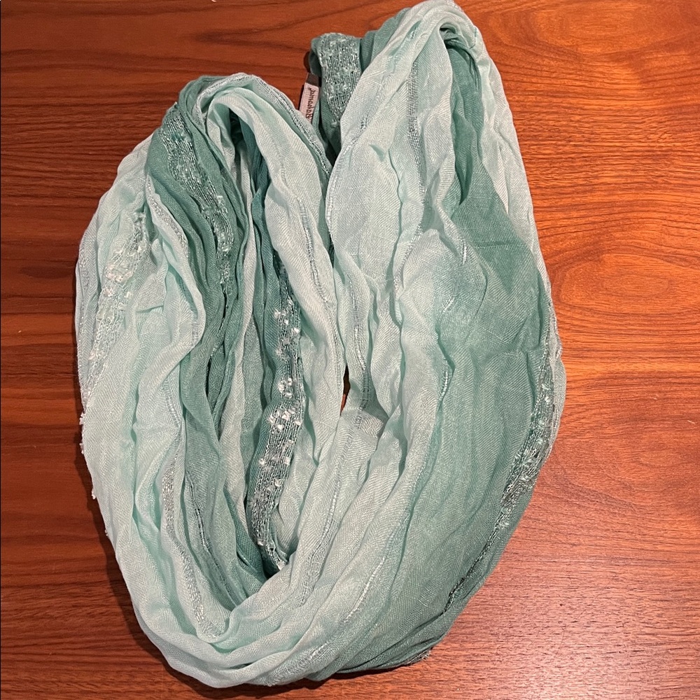 EUC Tommy Bahama Infinity Scarf in Ombré Turquoise with Silver Thread - Picture 6 of 8